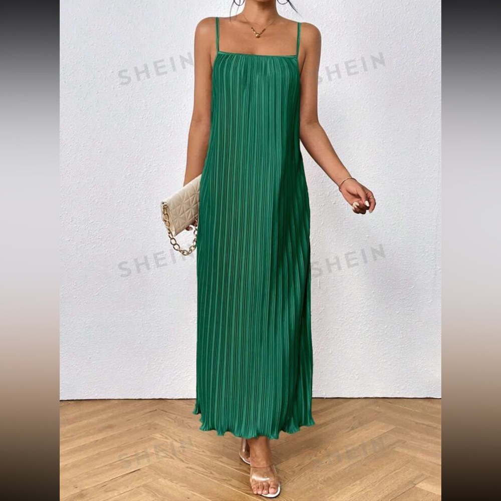SHEIN green pleated dress